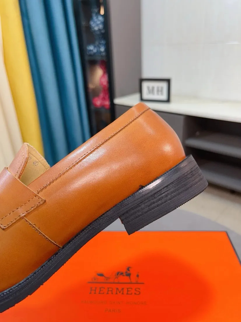 Men's shoes 💰500🌹🌹《HERMES》Hermès business leather shoes, original factory configuration, original imported cowhide upper + luxury hardware logo + fully imported original customized sheepskin lining, sole: rubber wear-resistant outsole, difficult craftsmanship, original factory with single goods, 🔍🔍high quality code number: 38-44 45 can be customized
